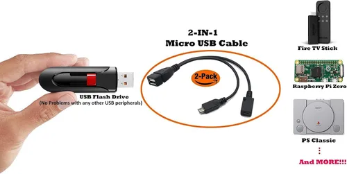 Vista 2 de 2-in-1 Micro USB to USB Adapter (OTG Cable + Power Cable) for Fire Stick, PlayStation Classic and More - 2 Pack 1 puerto USB
