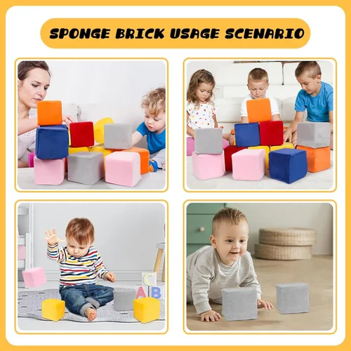 Vista 3 de Bloques de espuma para niños pequeños, bloques de construcción suaves de 5.5 pulgadas para niños pequeños, bloques apilables coloridos para niños