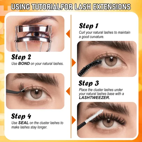 Vista 6 de Kit de racimos de pestañas, kit de extensión de pestañas 100D, pestañas individuales puntiagudas de 0.47 a 0.78 pulgadas, extensión de pestañas
