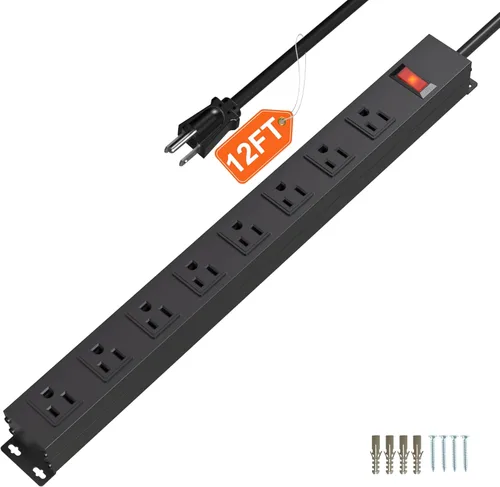 Vista 13 de Regleta de alimentación con 6 salidas de CA de 6 pies UL 14 AWG cable recto enchufe, tira de alimentación de metal resistente con interruptor