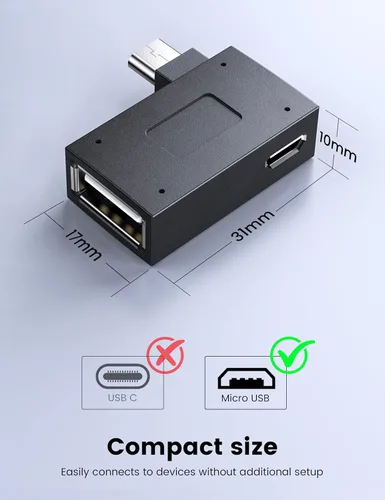Vista 6 de MOGOOD Adaptador de cable OTG para Fire TV Stick 4K, memoria añadida a Fire TV Stick en ángulo izquierdo y recto Micro USB a USB OTG adaptador
