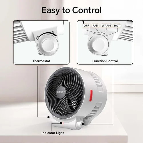 Vista 4 de Shinic 2-in-1 Heater and Fan Combo,1500W Portable Space Heater with 3 Modes,Adjustable thermostat,Tip-Over&Overheat Protection,Energy Efficient for