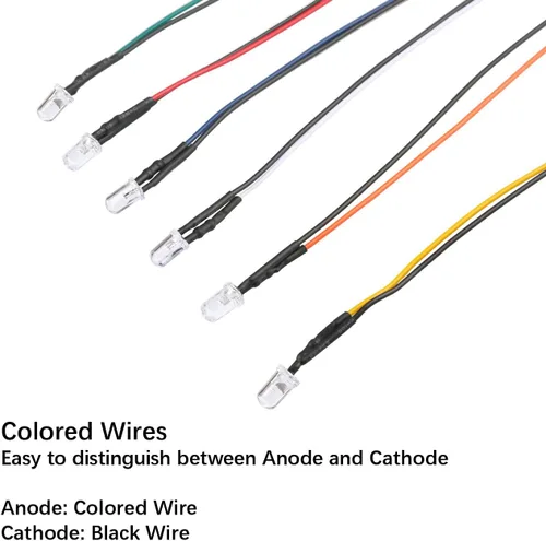 Vista 2 de 30 piezas de luces LED de 12 voltios de 1.8 mm, diodos emisores, precableados, 20 cm, DC 12v, lente transparente, pequeñas lámparas LED