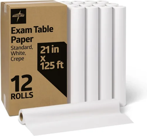 Vista 7 de Medline Papel para mesa de revisión médica estándar, con acabado crepé, 18 pulgadas נ125 pies, caja de 12 rollos