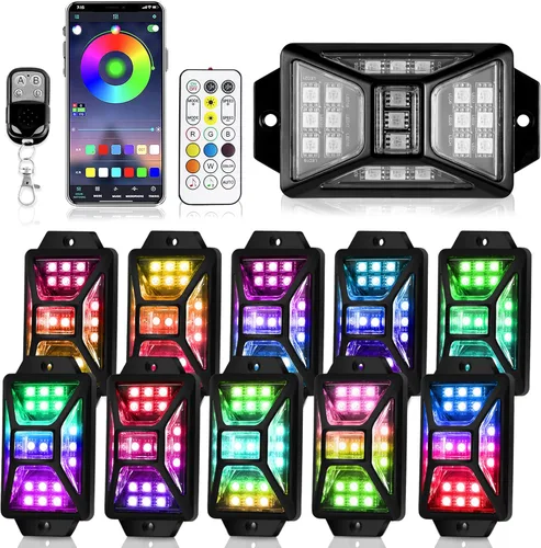Vista 9 de 4 vainas de luces RGB de ángulo completo compatibles con camiones de 12 V, Jeep, UTV, SUV, ATV, barco, carrito de golf, impermeable, multicolor