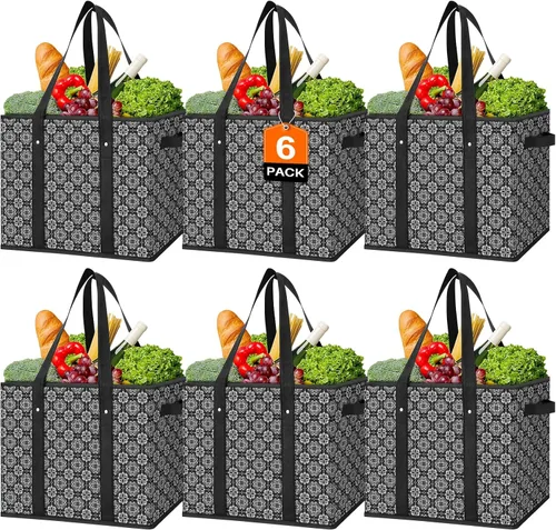 Vista 9 de WISELIFE Bolsas reutilizables para comestibles [2 unidades], bolsa grande para comestibles, resistente al agua, bolsa de compras plegable para ropa