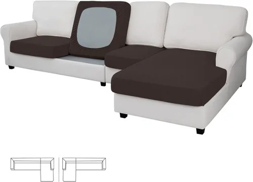 Vista 124 de Easy-Going - 4 Fundas de cojín elásticas para sofá seccional, izquierda/derecha, en forma de L, funda de asiento antideslizante, suave