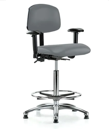Vista 98 de PERCH - Silla giratoria con ruedas para alfombra o linóleo, cromado, Textil, Tela negra Desk height 19-24 in. Fabric seat, casters. Built for