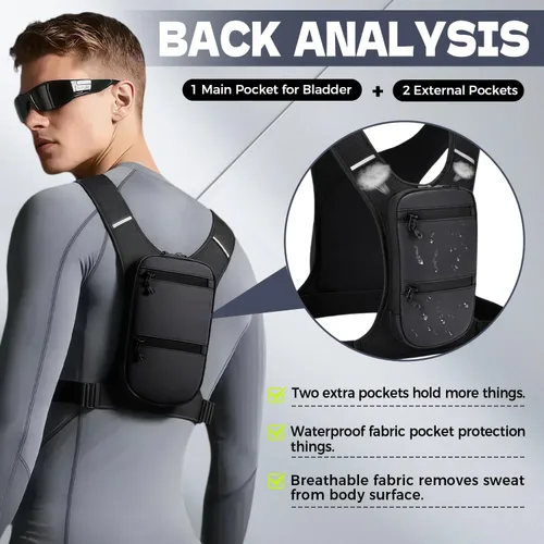 Vista 3 de Running Hydration Vest Backpack Chest Bag with 800 ML Water Bladder, Minimalist Lightweight Running Vest for Women Men with Phone Holder, Extra