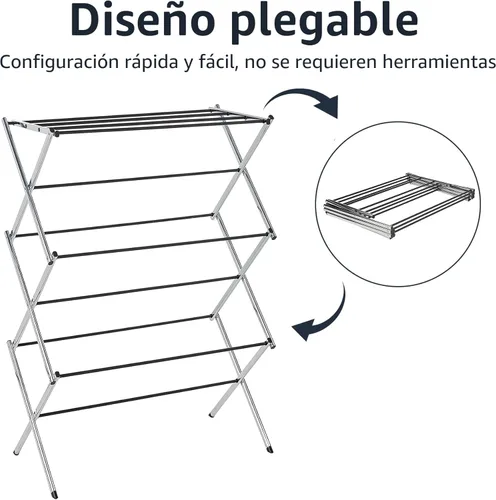 Vista 4 de Amazon Basics Escurridor portátil plegable para ropa de secado al aire en interiores, 14.5 x 29.5 x 41.8 pulgadas (largo x ancho x alto), plata