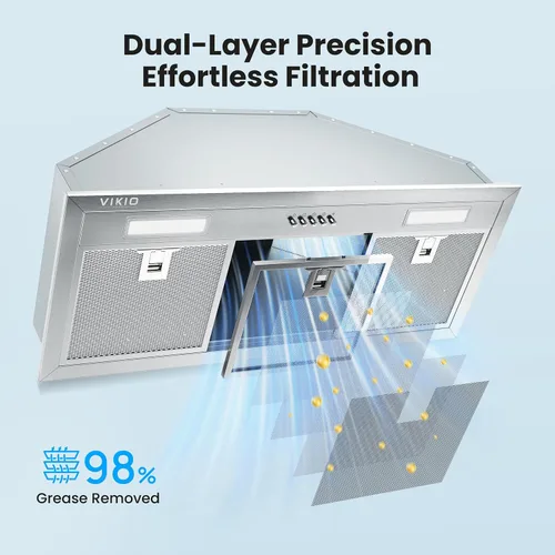 Vista 5 de VIKIO HOME Campana extractora de acero inoxidable de 30 pulgadas, 900 CFM máximo, filtro de malla de aluminio de 5 capas, luces LED y controles