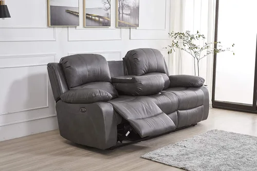 Vista 12 de Betsy Furniture Juego de sala de estar de cuero regenerado reclinable eléctrico (negro, sofá)