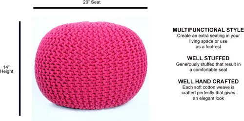Vista 45 de FRELISH DECOR - Puf redondo otomano tejido a mano, 100% algodón, puf de punto, silla de suelo para sala de estar, reposapiés de dormitorio para sofá