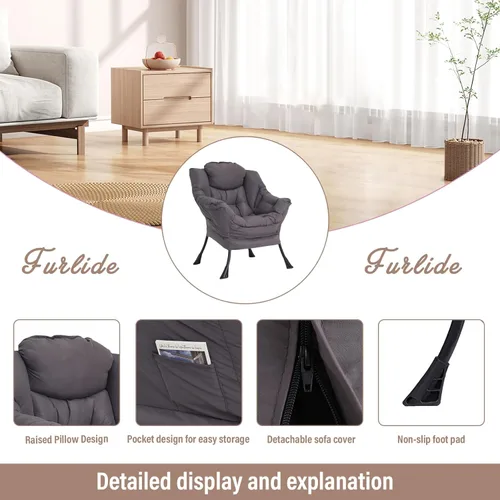 Vista 231 de Silla Lazy con otomana, silla moderna con reposapiés plegable, silla de acento de salón, cómoda silla de lectura para dormitorio, estudio, sala