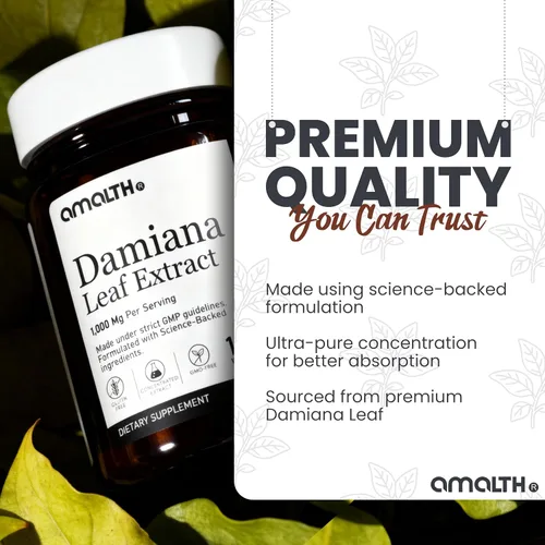 Vista 7 de AMALTH Cápsulas de extracto de hoja de damiana 1000 mg Suplemento de hierbas de té de Damiana Cápsulas Turnera Diffusa Extracto de té de hoja