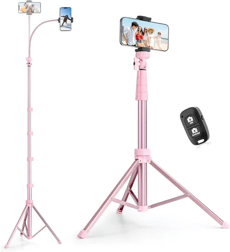 Vista 7 de SENSYNE Trípode de teléfono de 62 pulgadas y palo para selfie, soporte extensible para teléfono celular con control remoto inalámbrico y soporte