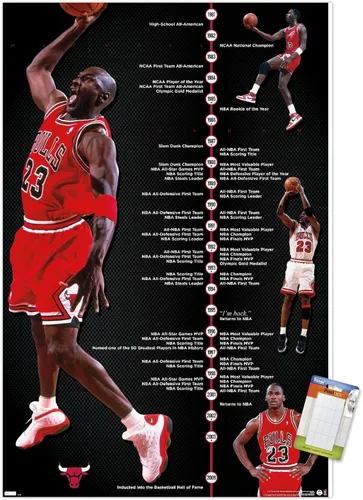 Vista 10 de Trends International Michael Jordan - Póster de pared de línea de tiempo, 14.725 x 22.375 pulgadas, versión enmarcada de madera de granero