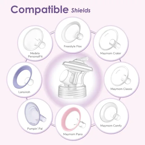 Vista 3 de Maymom Piezas de bomba compatibles con extractor de leche Lansinoh, brida, conector de boca ancha, válvula, tubo y protector de reflujo,