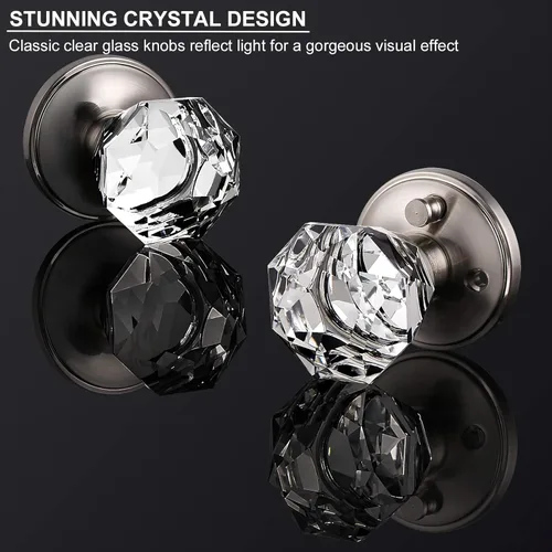 Vista 3 de Paquete de 2 pomos de privacidad para puerta interior, dormitorio y baño con cerradura, moderna perilla de puerta sin llave con acabado de níquel