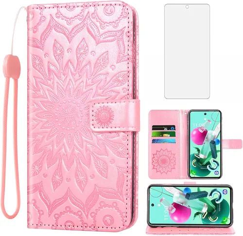 Vista 10 de Asuwish Funda de teléfono para LG K92 5G con protector de pantalla de vidrio templado y funda delgada de piel con diseño de girasol, soporte