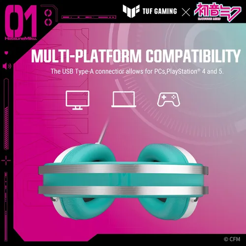 Vista 6 de ASUS TUF Gaming H1 Gen II Hatsune Miku Edition Wired USB Gaming Headset with Mic – 40mm Drivers, Virtual 7.1 Surround Sound, TeamSpeak-Certified