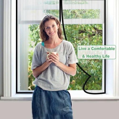 Vista 4 de Risareyi Mosquitera Magnética para Ventana de Cierre Automático, Red Mosquitera para Ventana Malla Más Gruesa Cortina Puerta con Pantalla Magnética