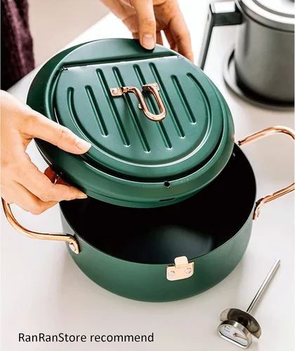 Vista 3 de Freidora profunda japonesa para tempura con termómetro en Fahrenheit 2.3L - Freidora de aceite de acero al carbono antiadherente