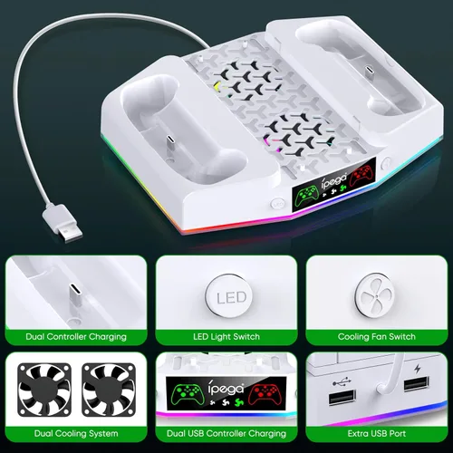 Vista 9 de Soporte de ventilador de refrigeración mejorado para Xbox Series S con estación de carga, base de carga de controlador MENEEA y sistema