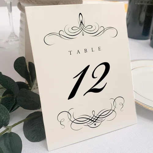 Decadent Flourish - Números de mesa de boda (selecciona color/cantidad), champán, negro, 1-10, doble cara, tienda de campaña o uso en un soporte,