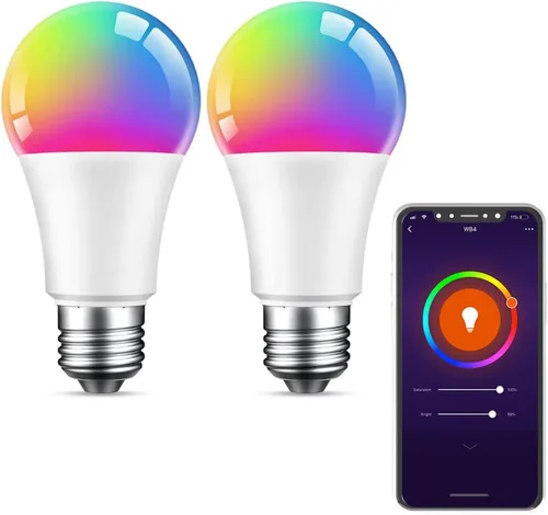 Beantech - Bombilla inteligente Wi-Fi, bombilla que cambia a todo color (RGB+W), paquete de 2 unidades, compatible con Alexa y Google Assistant,