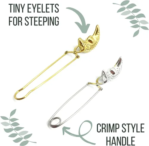 Vista 2 de Gold Moon - Infusor de té celestial, metal, bisagra y abrazadera con mango recto, para té de hojas sueltas