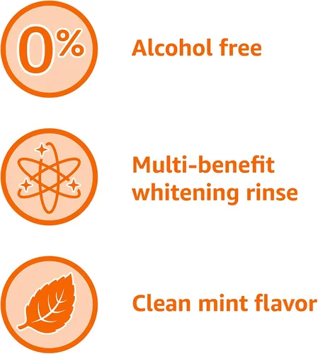 Vista 4 de Amazon Basics Enjuague bucal blanqueador dental, sin alcohol, menta limpia, ambientador de aliento, 32 onzas líquidas, 1 paquete