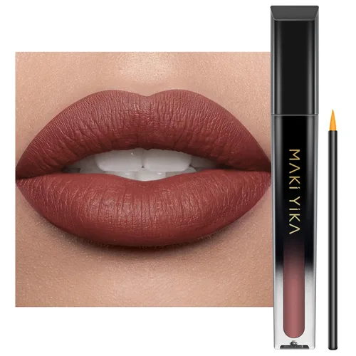 MAKI YIKA Lápiz labial marrón nude para mujeres, brillo labial de larga duración, color que se mantiene, brillo labial líquido mate impermeable a la