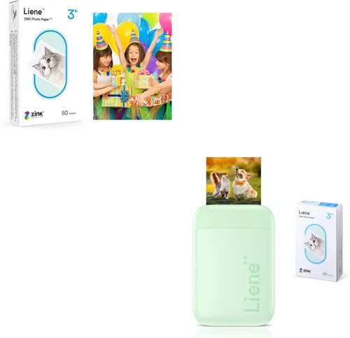 Liene Paquete de mini impresora fotográfica instantánea portátil de 2 x 3 pies con 100 papel adhesivo Zink, Bluetooth 5.0, compatible con iOS y