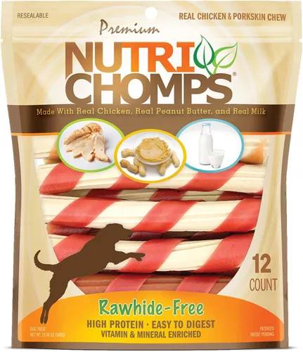 NutriChomps - Masticables para perros, giros de 6 pulgadas, fáciles de digerir, golosinas para perros sin piel cruda, saludables, 12 unidades, pollo
