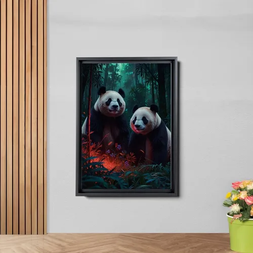 Vista 2 de Canvas Print cute pandas in the jungle Watercolor art framed canvas print framed wall art synthwave animal art Canvas Prints, Decor