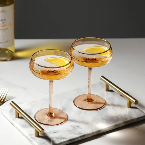 Vista 2 de 1 vaso de copa de champán con borde dorado, vasos de Martini de 8.8 onzas, vasos de cóctel hechos a mano, excelente adición a tus fiestas de boda