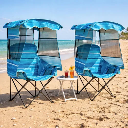 Vista 17 de ABORON Silla de camping con toldo, silla de camping plegable con protección solar UPF 50+ de 3 lados, silla portátil al aire libre con bolsa
