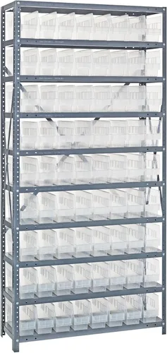 Vista 216 de Quantum QSBU-245BK Heavy Duty Shelving Unit with (7) Shelves and (24) QUS245 Black Bins for Garage Warehouse Storage Distribution 400 lb Load