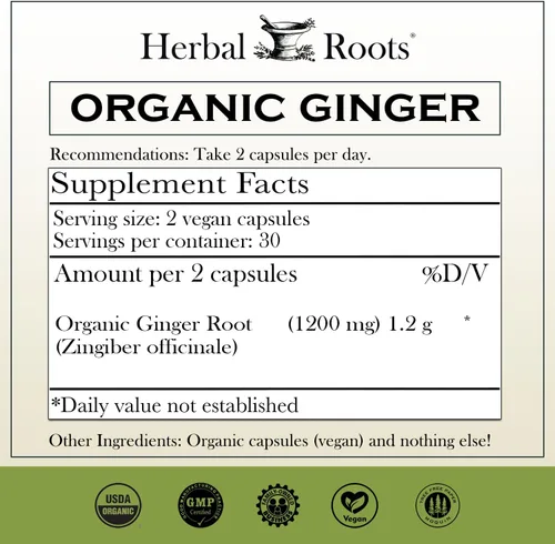 Vista 4 de Herbal Roots Trío de apoyo digestivo, aceite de orégano, suplementos de hierbas orgánicas certificadas ACV y jengibre, sin OMG