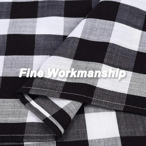 Vista 4 de Cenefas de Café a Cuadros de Búfalo Blanco y Negro para Cocina, Cortinas de Cenefa Estilo Granja Gruesas con Bolsillo para Varilla Gingham