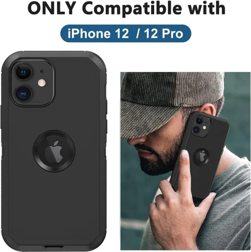 Vista 2 de Funda para iPhone 12/12 Pro con protector de pantalla integrado, protección resistente contra caídas, color negro