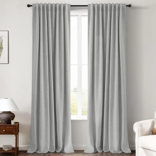 Vista 28 de INOVADAY Cortinas 100% opacas de 63 pulgadas de largo, juego de 2 paneles de lino con pestaña trasera, bolsillo para barra, cortinas opacas