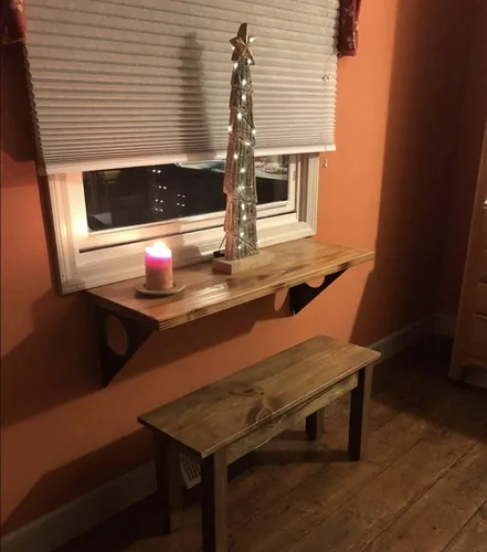 Vista 7 de Mesa rústica industrial para montar en la pared, escritorio de mesa de comedor, mesas de bar de madera de pino para montar en la pared