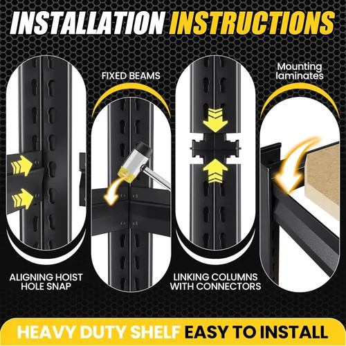 Vista 8 de Estantería de garaje de 5 niveles resistente, estantes de garaje de 2000 libras, estantería de metal ajustable, estantes de almacenamiento