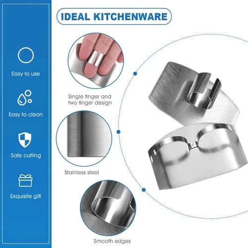 Patelai 6 protectores de dedos para cortar dedos de acero inoxidable, protectores de dedos ajustables y seguros para cortar alimentos, 2 estilos