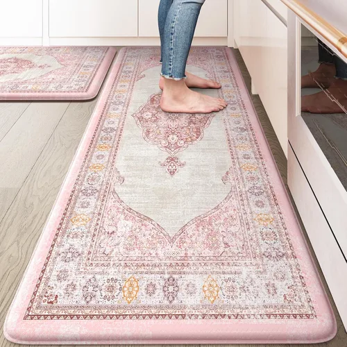 Vista 37 de Collive Alfombras y Tapetes Boho para Cocina 2 PIEZAS Alfombra Antifatiga Acolchada, Juego de 2 Alfombras de Cocina Impermeables Antideslizantes