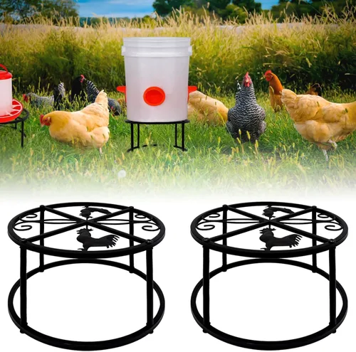 Vista 8 de 4 piezas de soporte para comedero y regadera de pollo, soporte de metal con 4 patas y base redonda, soporte resistente para cubos y barriles