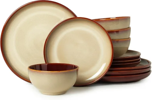 Pokini Juego de vajilla de cerámica, platos y cuencos de cerámica, aptos para microondas y lavavajillas, platos modernos para ensalada, cuencos de