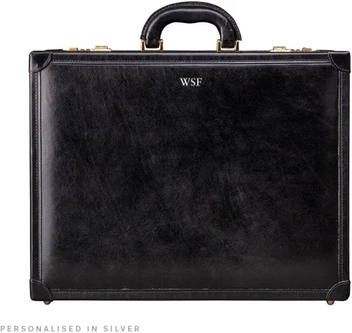 Vista 9 de Maxwell Scott Mens Quality Leather Large Attaché Briefcase The Buroni Handmade In Italy Night Black